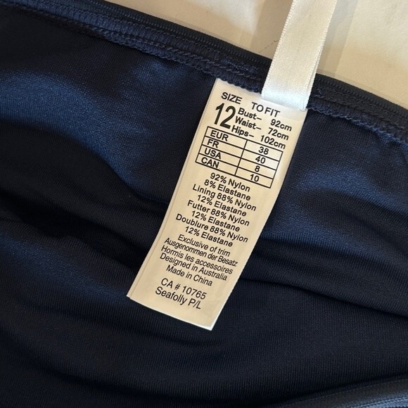 Seafolly Ribbed Ring Side Hipster Bikini Bottoms Navy Blue Size Medium US 8 NEW - Picture 7 of 7